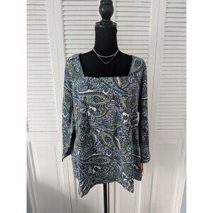 NEW WITH TAGS Hearts of Palm Tunic Women's Sz 2X Navy Green Paisley Top SRP $48